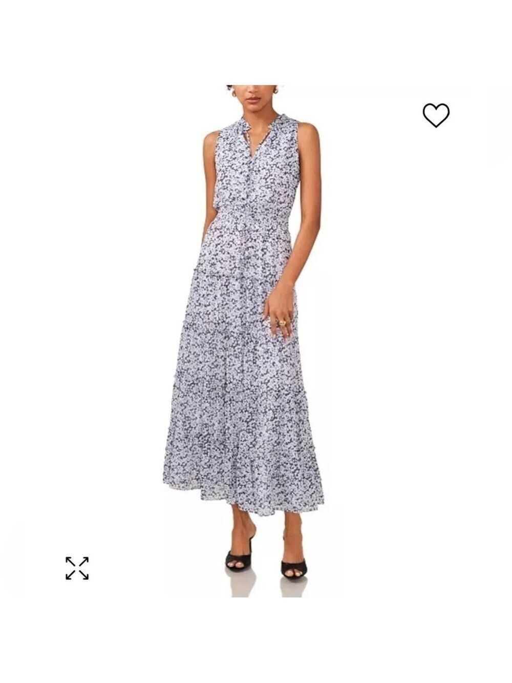 1. State lilacy grey white floral sleeveless tie V-neck tiered maxi dress Summer - Picture 4 of 13